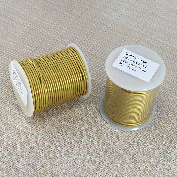 2mm round Indian leather - bronze METALLIC - 25m SPOOL