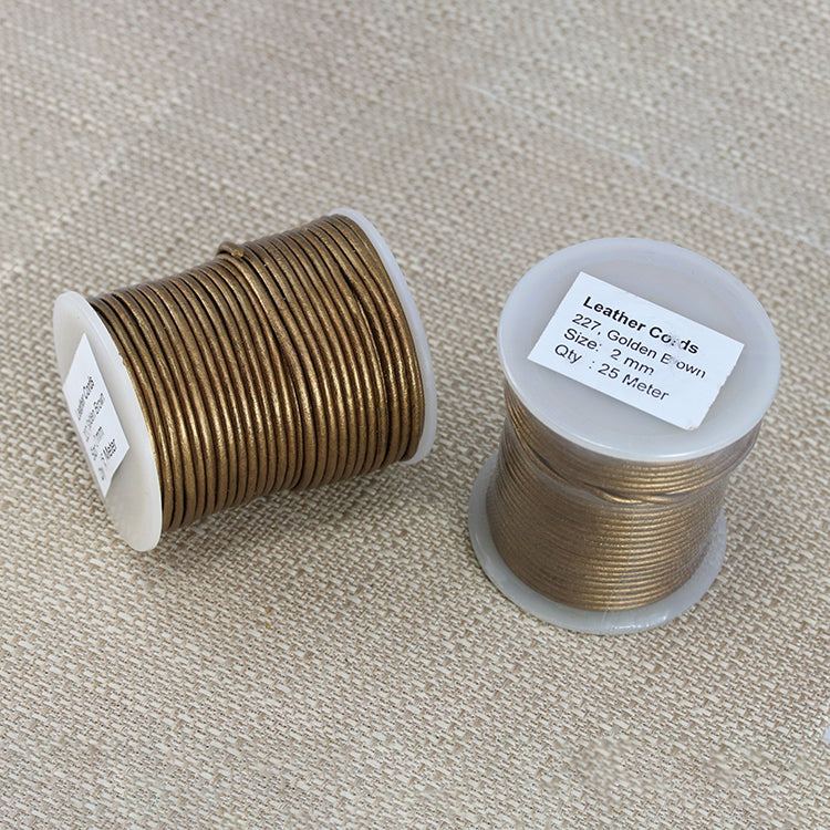 2mm round Indian leather - golden brown METALLIC - 25m SPOOL