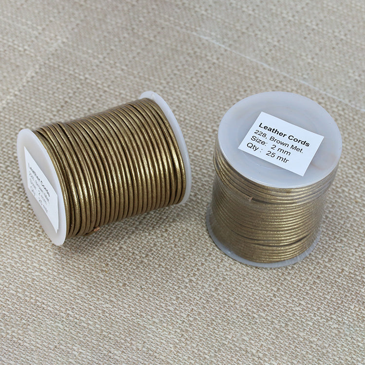 2mm round Indian leather - brown METALLIC - 25m SPOOL
