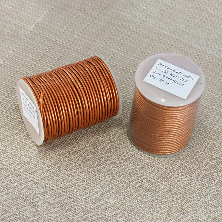 2mm round Indian leather - burnt gold METALLIC - 25m SPOOL