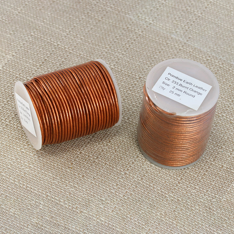 2mm round Indian leather - burnt orange METALLIC - 25m SPOOL