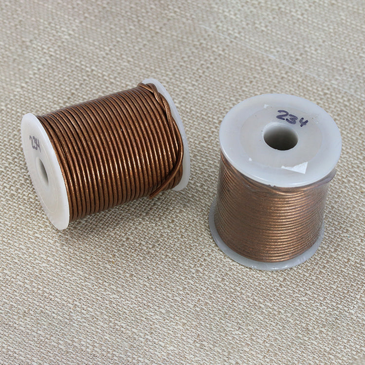 2mm round Indian leather - dark COPPER METALLIC - 25m SPOOL