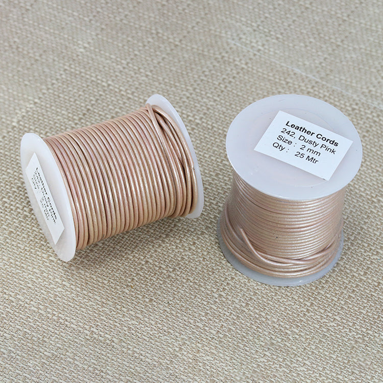 2mm round Indian leather - dusty pink METALLIC - 25m SPOOL