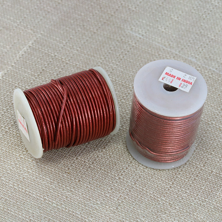 2mm round Indian leather - rust METALLIC - 25m SPOOL