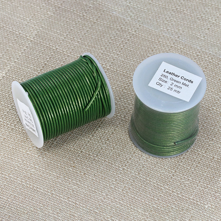 2mm round Indian leather - green METALLIC - 25m SPOOL