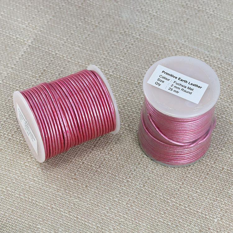 2mm round Indian leather - fuchsia METALLIC - 25m SPOOL