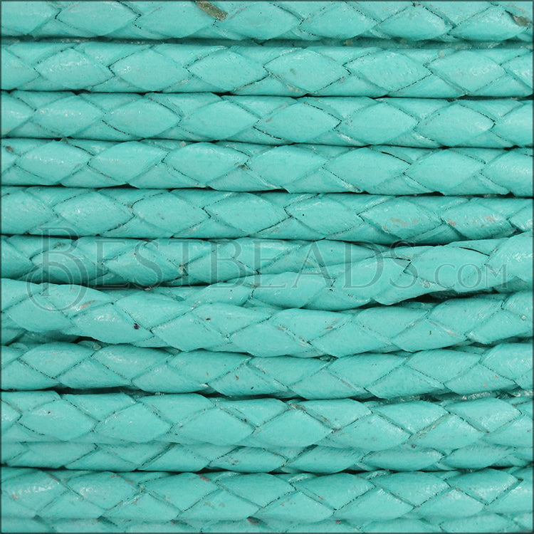 3mm Round Mediterranean BRAIDED Leather CANDY ROBIN EGG - METER