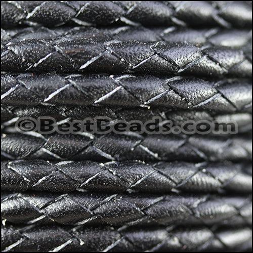 4mm Round Mediterranean BRAIDED Leather BLACK - METER
