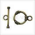 14mm Triple Ornate Toggle Clasp ANT BRASS - 10 clasps
