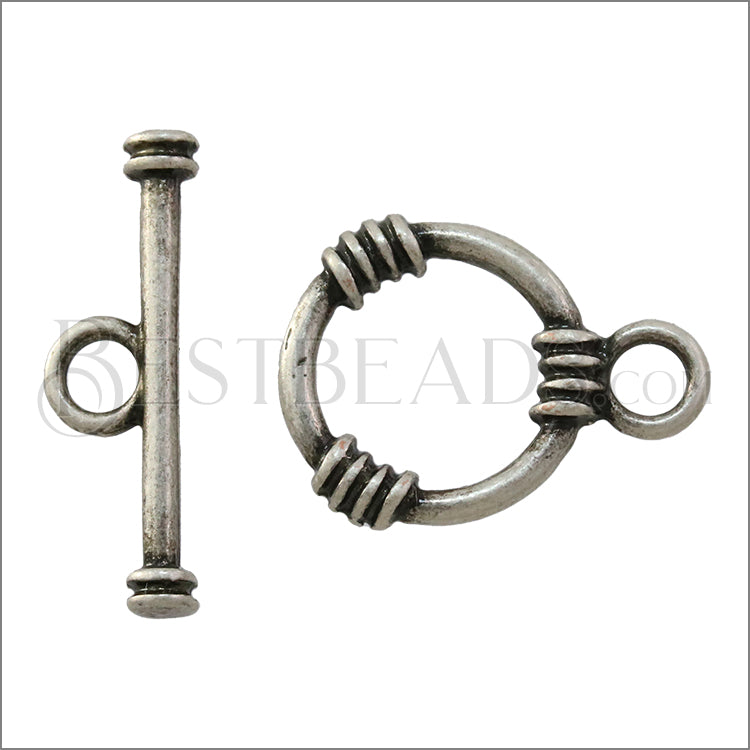 14mm Triple Ornate Toggle Clasp ANT SILVER - 10 clasps