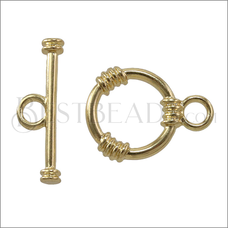 14mm Triple Ornate Toggle Clasp GOLD - 10 clasps