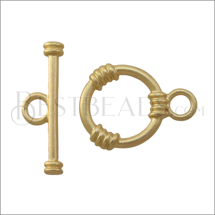 14mm Triple Ornate Toggle Clasp MATTE GOLD - 10 clasps