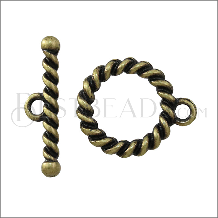 16mm Rope Swirl Toggle Clasp ANT BRASS - 10 clasps