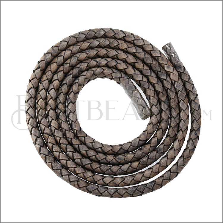 MINI Regaliz® Indian Braided Leather GRAY DIST NATURAL - 1 meter