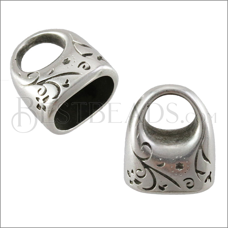 Regaliz® FLORAL SWIRL end clasp ANT. SILVER - 10 pcs
