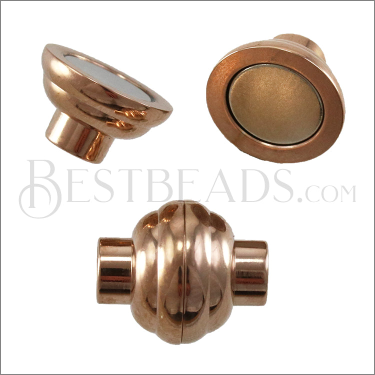 5mm round STAINLESS STEEL mag clasp STYLE 2 - ROSE GOLD - 10 clasps