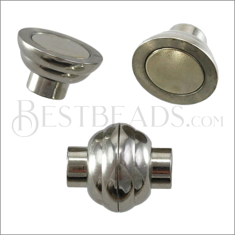 5mm round STAINLESS STEEL mag clasp STYLE 2 - SILVER - 10 clasps