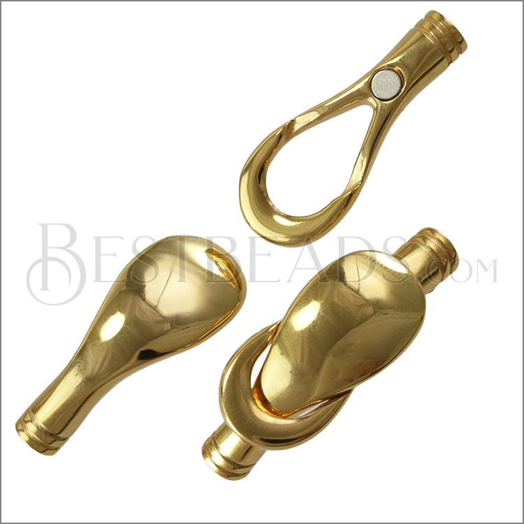 5mm round STAINLESS STEEL mag clasp STYLE 3 - GOLD - 5 clasps