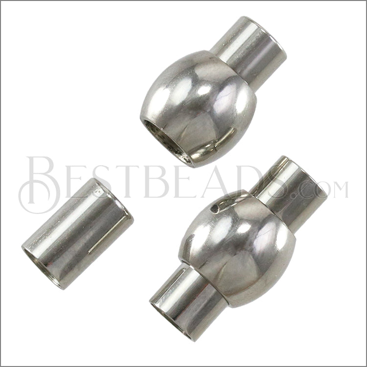 5mm round STAINLESS STEEL mag clasp STYLE 4 - SILVER - 10 clasps