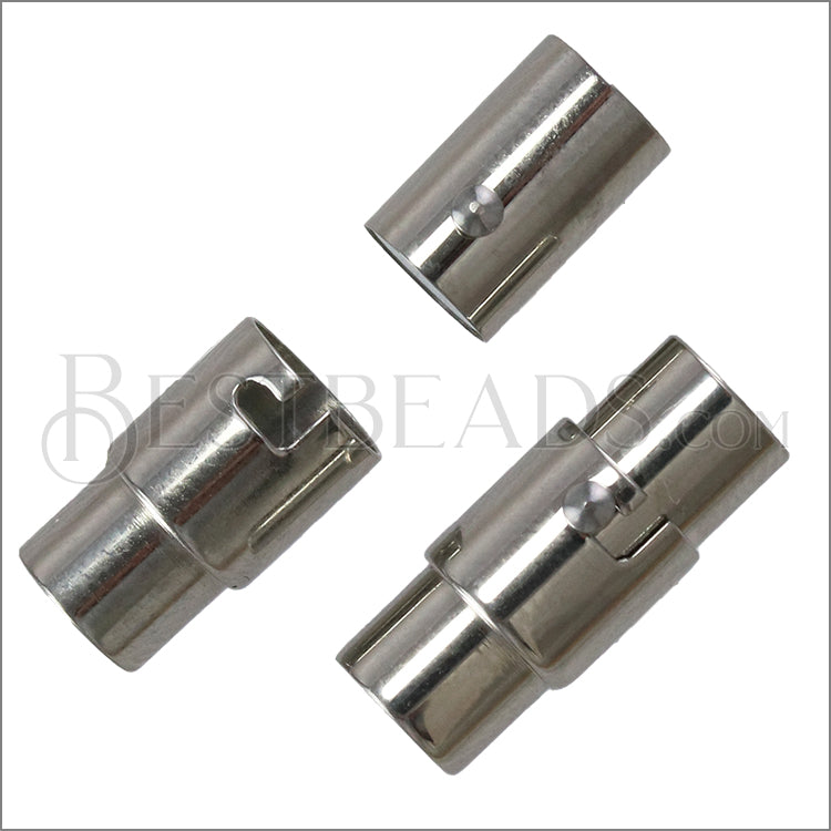 5mm round STAINLESS STEEL mag clasp STYLE 7 - SILVER - 10 clasps