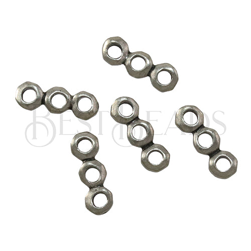 2mm round 3-HOLE BAR Bead ANT SILVER - 20 pcs
