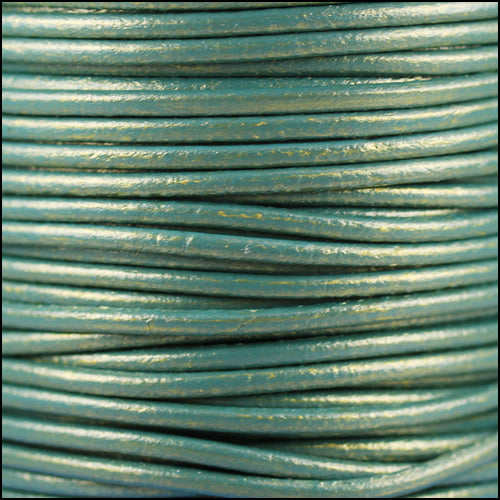2mm round Euro leather METALLIC GOLDEN TEAL - 25m SPOOL