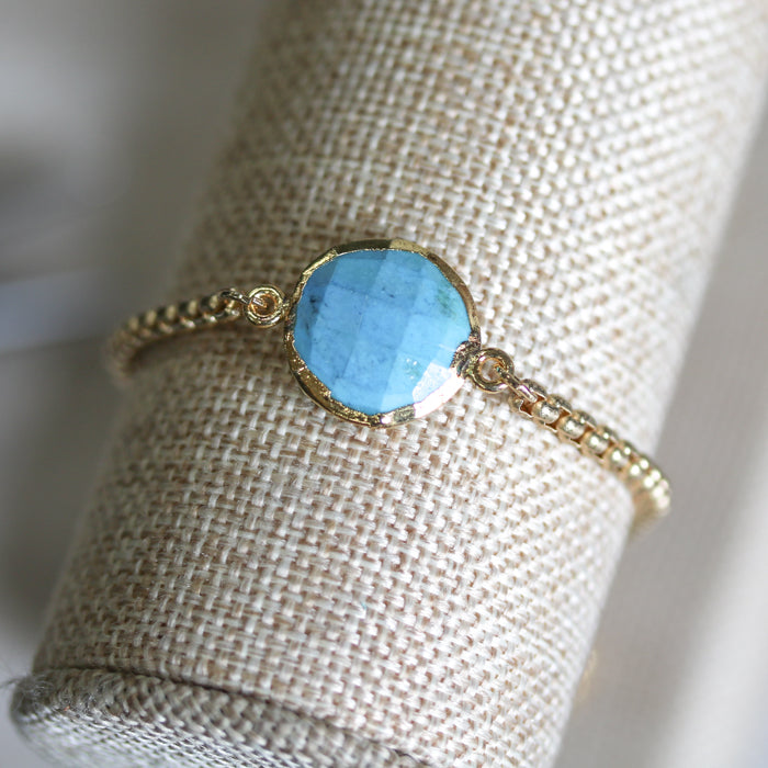 Bezel GEMSTONE Connector Charm GOLD - TURQUOISE HOWLITE - 2 pcs