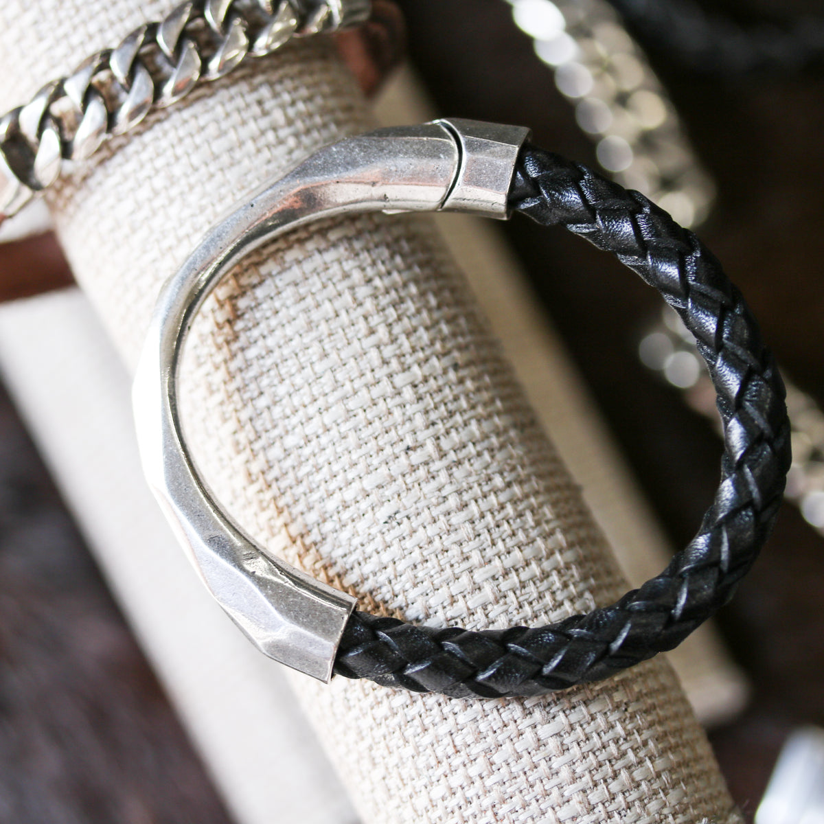 8mm round POLYGON HALF-CUFF magnetic clasp ANT SILVER - 5 clasps