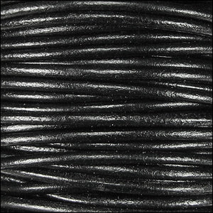 1.5mm round Indian leather - shiny black natural dye - 25m SPOOL