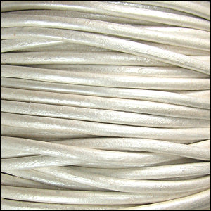 2mm round Indian leather - METALLIC pearl - 25m SPOOL