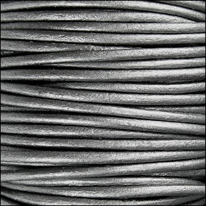 1.5mm round Indian leather - METALLIC grey - 25m SPOOL