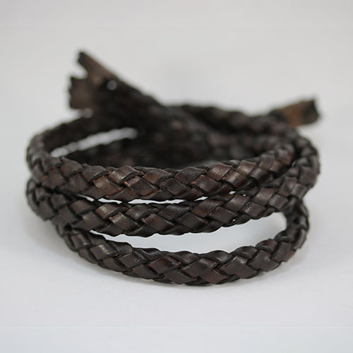 12 x 8mm Braided Leather Strip STYLE 4 6x5 - CHOCOLATE