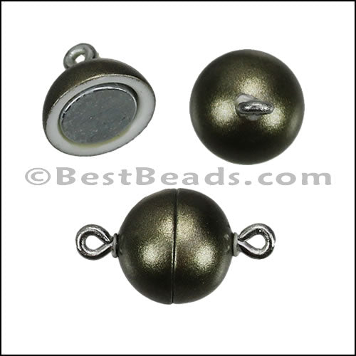 10mm round ACRYLIC BEADING magnetic clasp OLIVE - 10 pcs