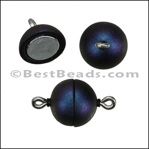 10mm round ACRYLIC BEADING magnetic clasp IRIDESCENT BLUE - 10 pcs