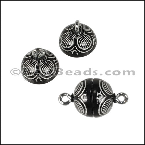 ACRYLIC BEADING magnetic clasp 10mm FLOWER BLACK/SILVER - 10 pcs