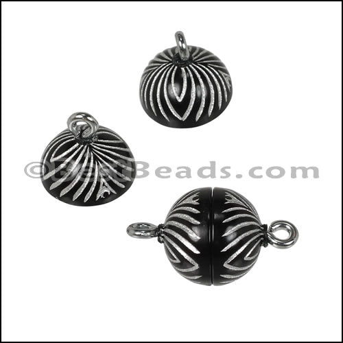 ACRYLIC BEADING magnetic clasp 10mm STRIPE BLACK/SILVER - 10 pcs
