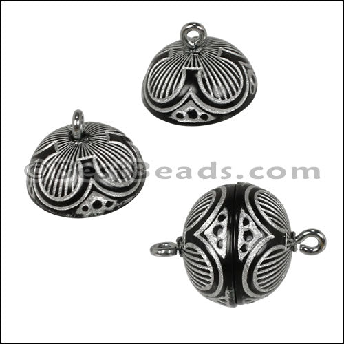 ACRYLIC BEADING magnetic clasp 14mm FLOWER BLACK/SILVER - 10 pcs