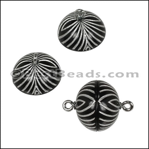 ACRYLIC BEADING magnetic clasp 14mm STRIPE BLACK/SILVER - 10 pcs