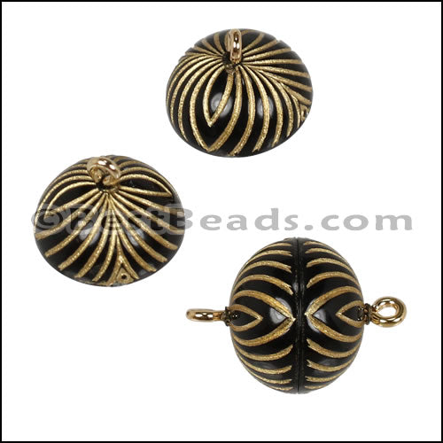 ACRYLIC BEADING magnetic clasp 14mm STRIPE BLACK/GOLD - 10 pcs