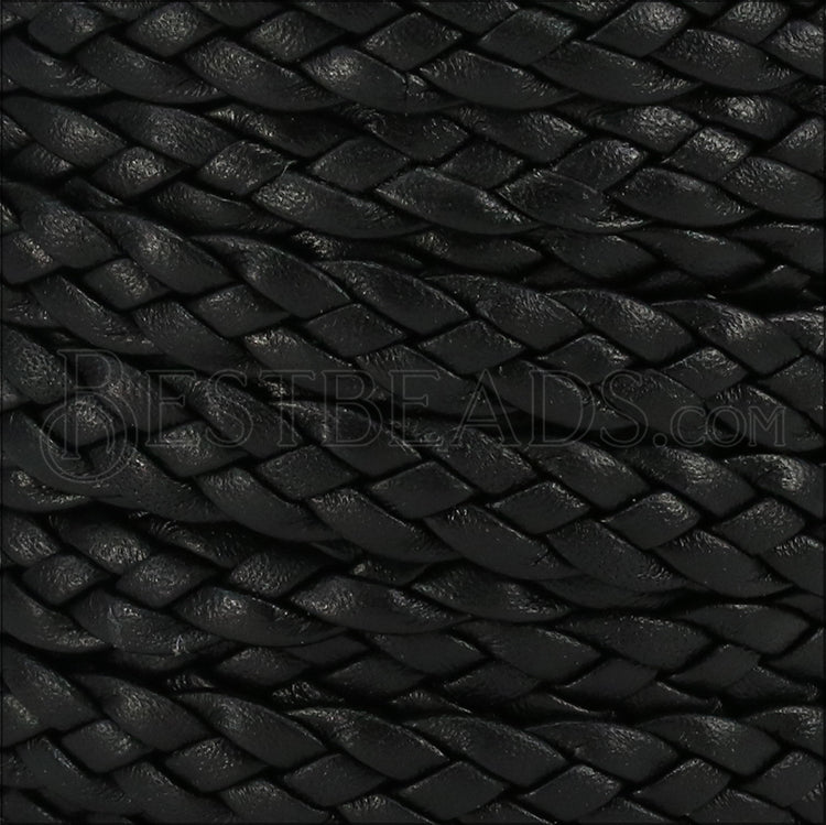 10mm flat BRAIDED leather BLACK - 1 meter