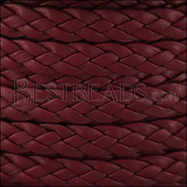 10mm flat BRAIDED leather BORDEAUX - 1 meter