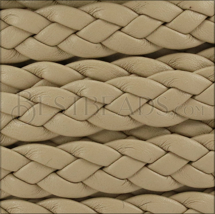 10mm flat BRAIDED leather CREAM - 1 meter