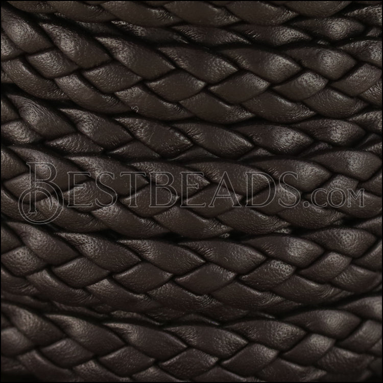 10mm flat BRAIDED leather DARK BROWN - 1 meter