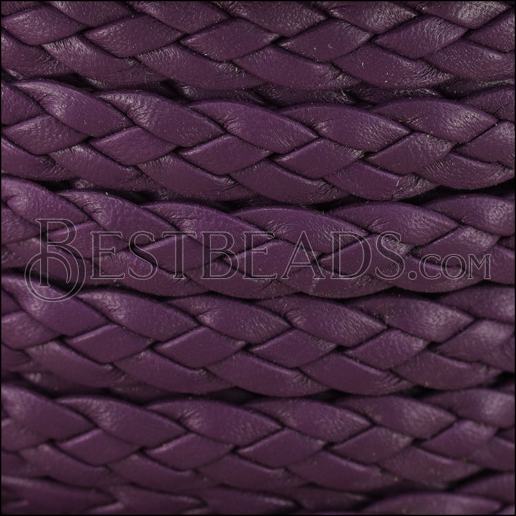 10mm flat BRAIDED leather PURPLE - 1 meter