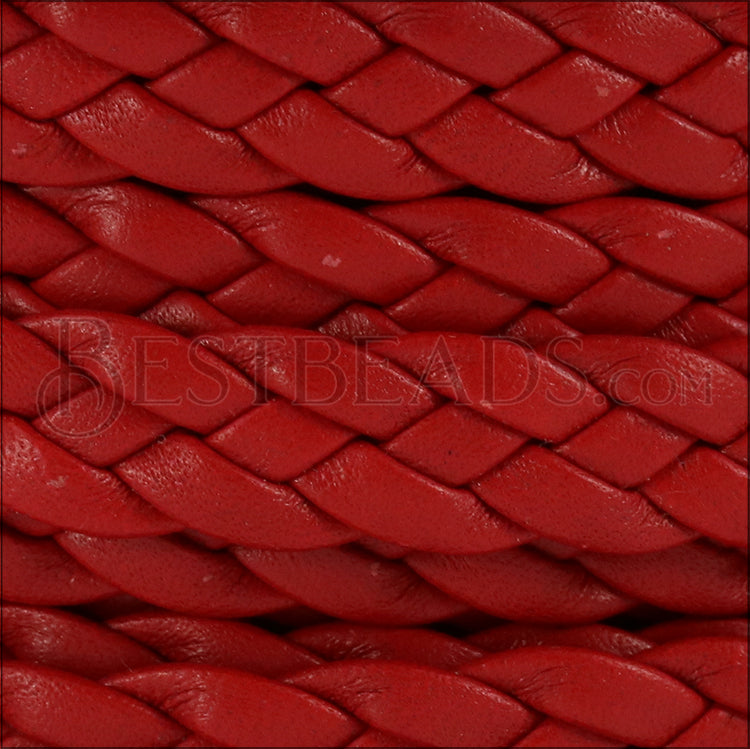10mm flat BRAIDED leather RED - 1 meter