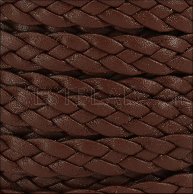 10mm flat BRAIDED leather BROWN - 1 meter