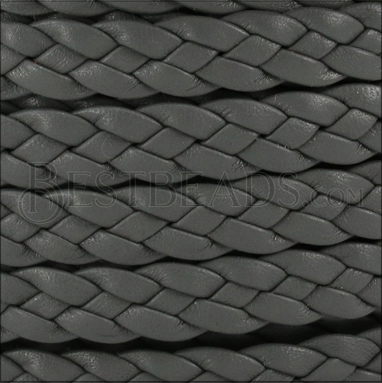 10mm flat BRAIDED leather GREY - 1 meter