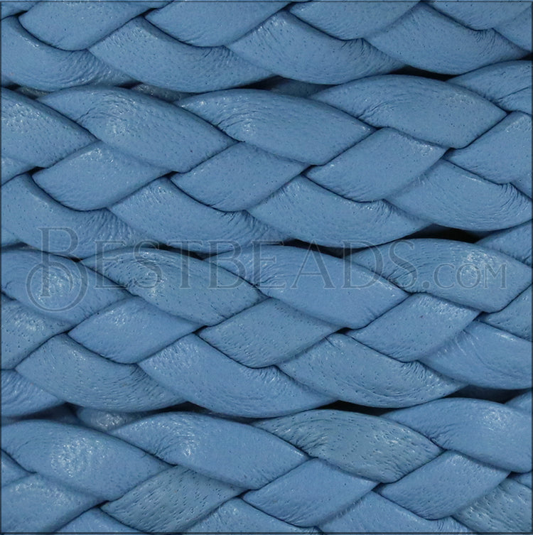 10mm flat BRAIDED leather PERIWINKLE - 1 meter