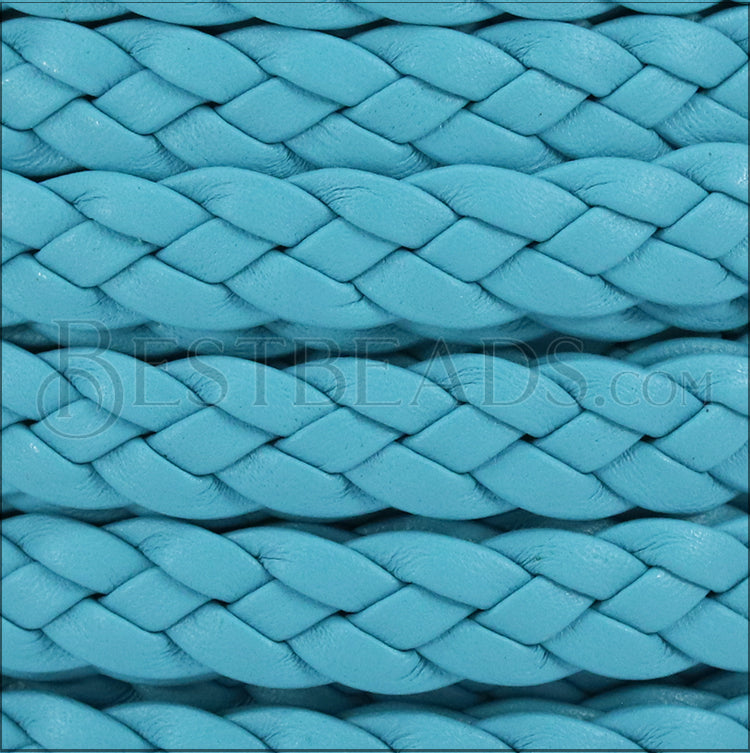 10mm flat BRAIDED leather LT BLUE - 1 meter