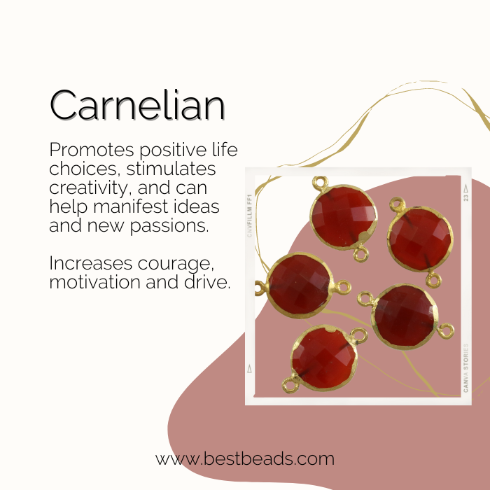 Bezel GEMSTONE Connector Charm GOLD - CARNELIAN - 2 pcs